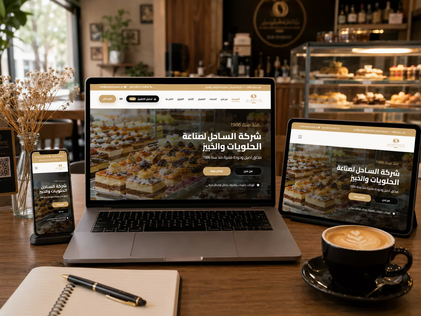 واجهة موقع تصميم وتطوير موقع الساحل للحلويات من تنفيذ المبرمجة