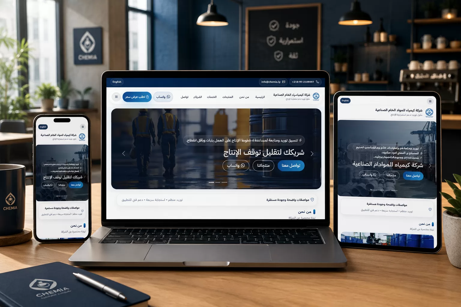 واجهة موقع تصميم وتطوير موقع كيميا من تنفيذ المبرمجة